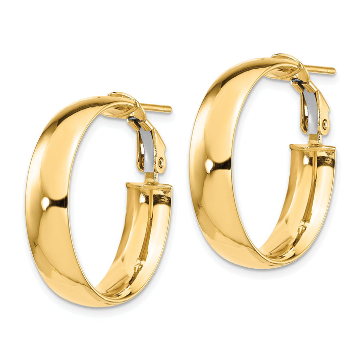 14k Yellow Gold Polish Omega Back Hoop Earrings