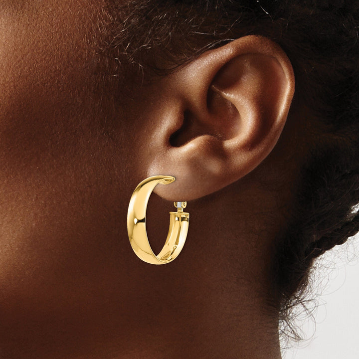 14k Yellow Gold Polish Omega Back Hoop Earrings