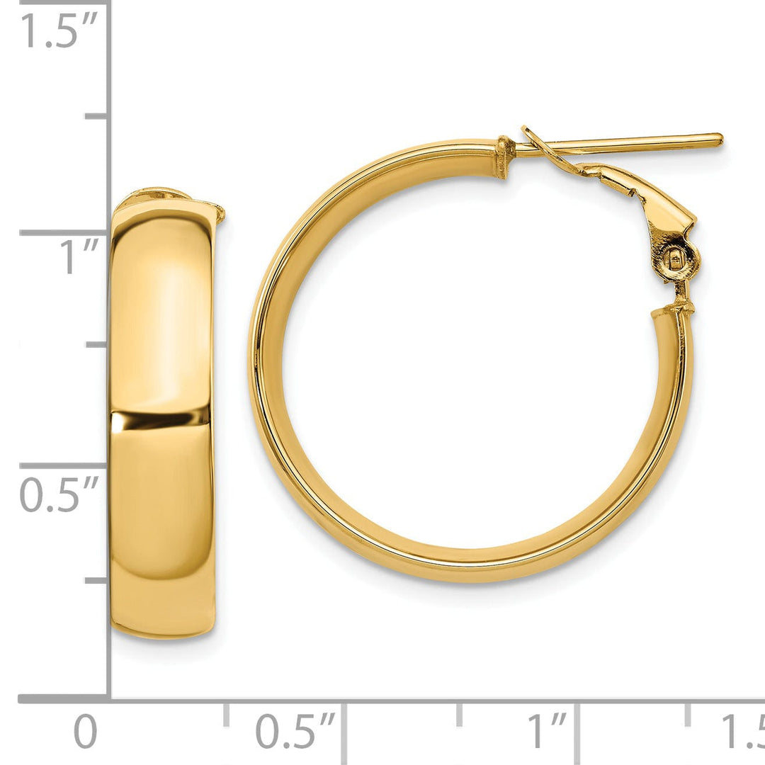 14k Yellow Gold Polish Omega Back Hoop Earrings