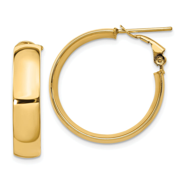 14k Yellow Gold Polish Omega Back Hoop Earrings