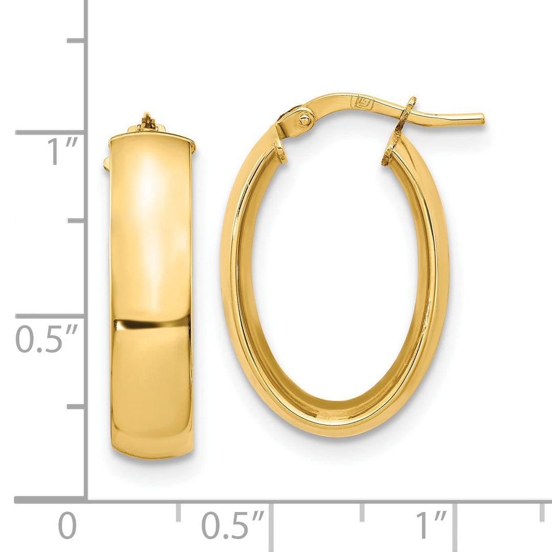 14k Yellow Gold High Polished Oval Hoop Earring