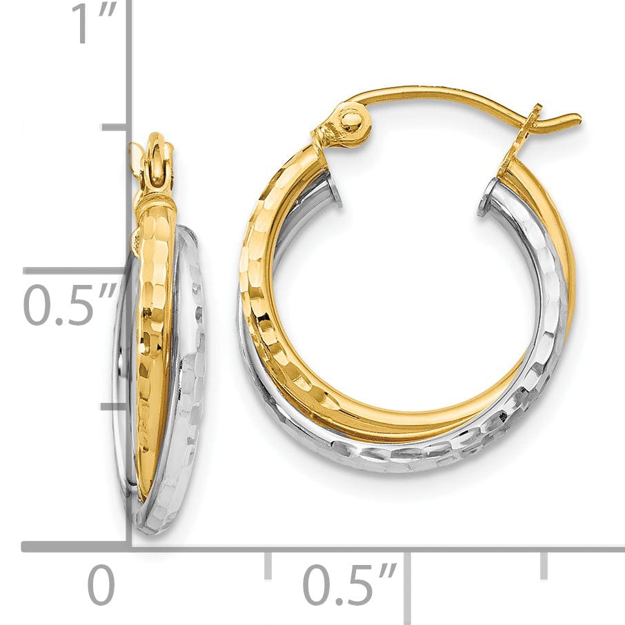 14k Two tone Diamond cut Hinged Hoop Earrings