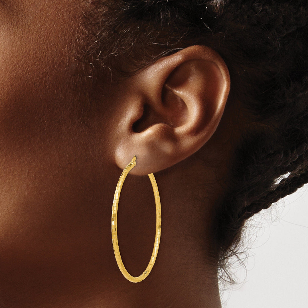 14k Yellow Gold Textured Hoop Earrings