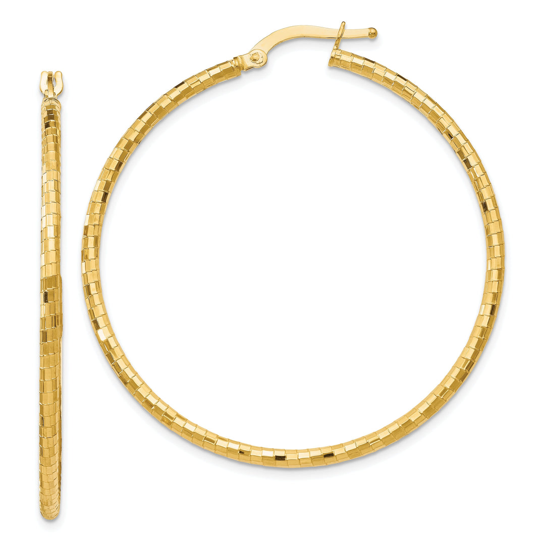 14k Yellow Gold Textured Hoop Earrings