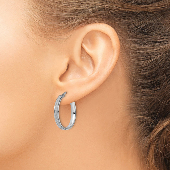 14k White Gold Glimmer Infused Hoop Earrings