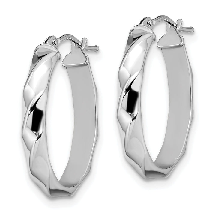 14k White Gold Twisted Oval Hoop Earrings