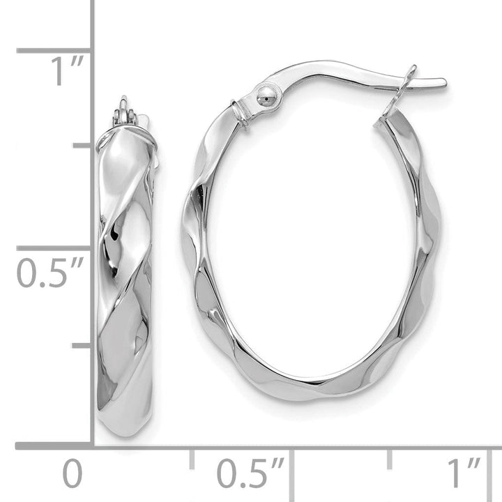 14k White Gold Twisted Oval Hoop Earrings