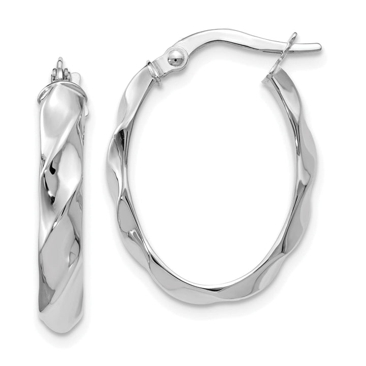 14k White Gold Twisted Oval Hoop Earrings