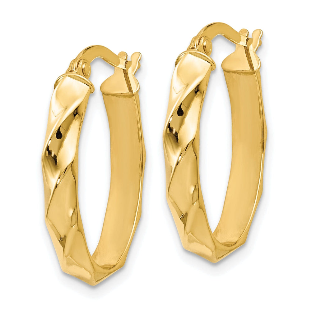 14k Yellow Gold Twisted Oval Hoop Earrings