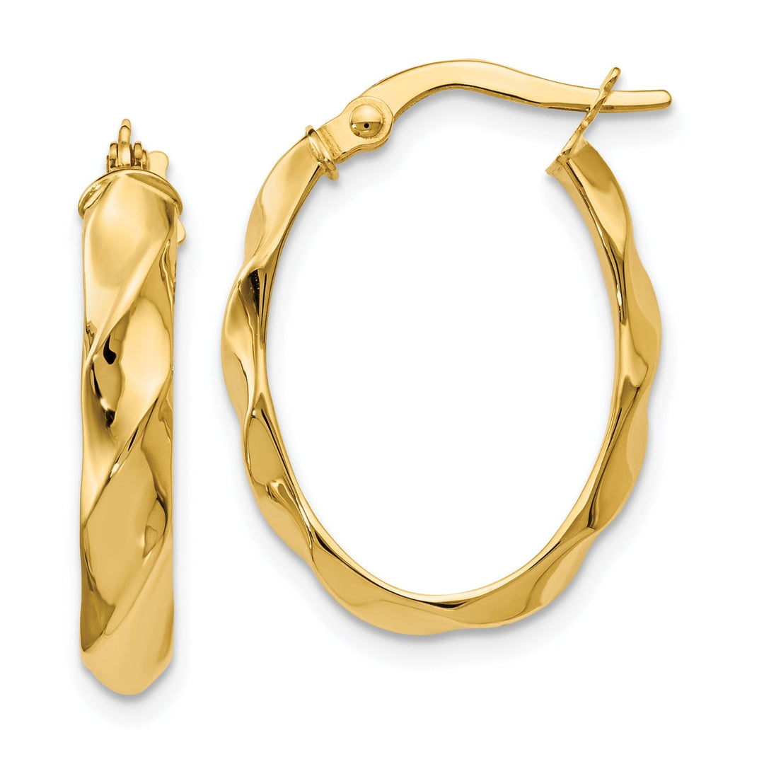 14k Yellow Gold Twisted Oval Hoop Earrings