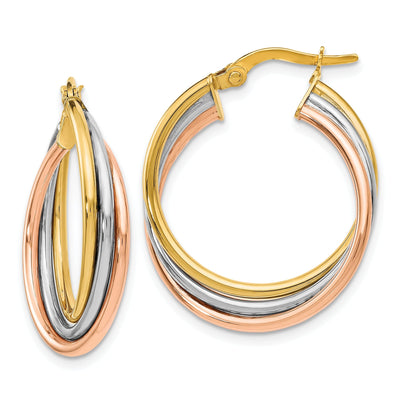 14k Tri color Twisted Hoop Earrings at $ 235.81 only from Jewelryshopping.com