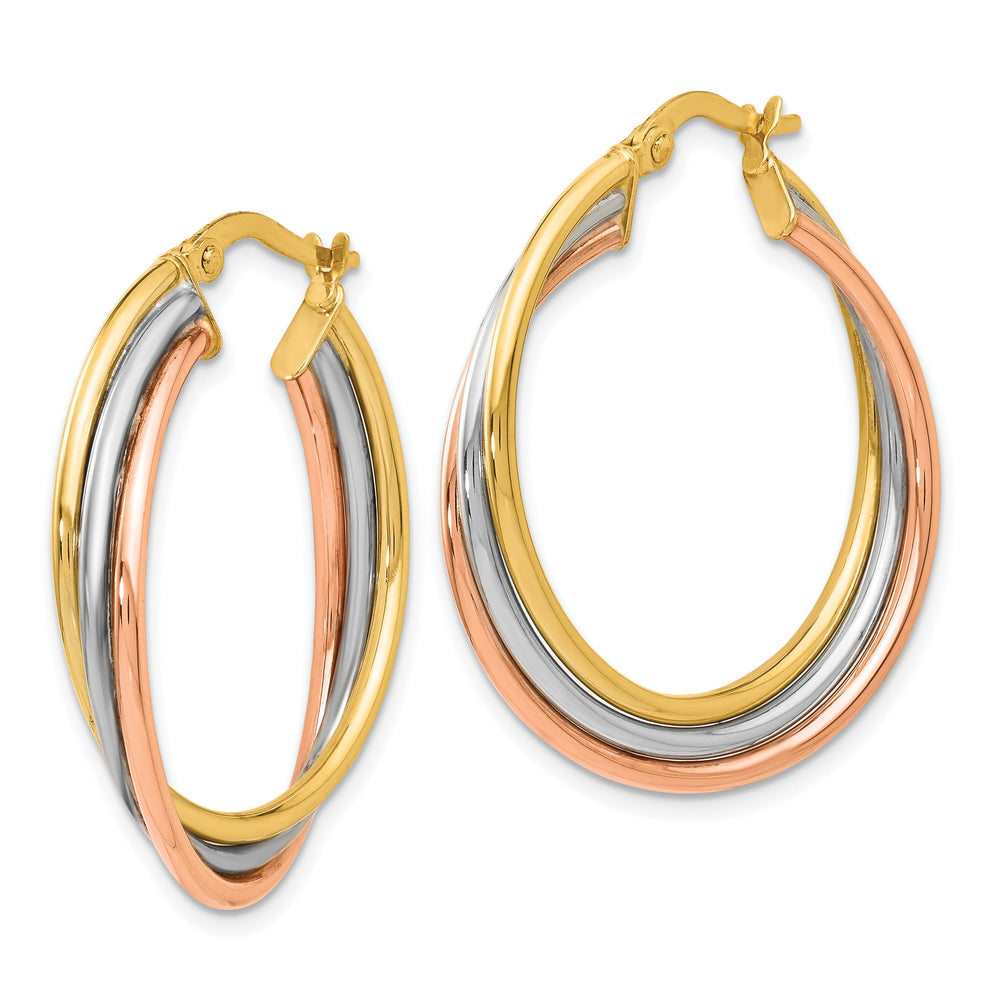 14k Tri color Twisted Hoop Earrings