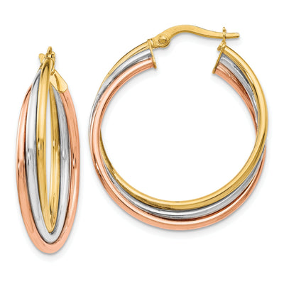 14k Tri color Twisted Hoop Earrings at $ 285.65 only from Jewelryshopping.com