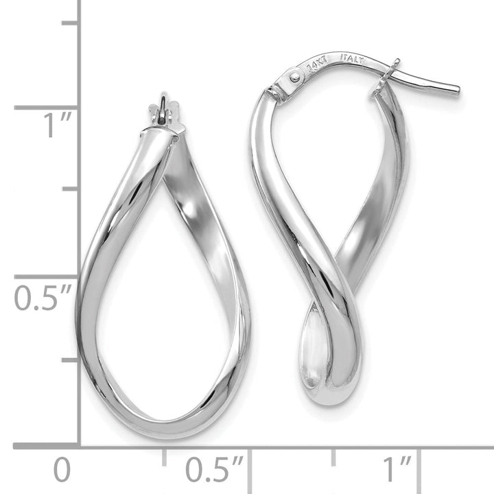 14k White Gold Oval Twisted Hoop Earrings