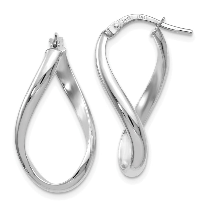 14k White Gold Oval Twisted Hoop Earrings