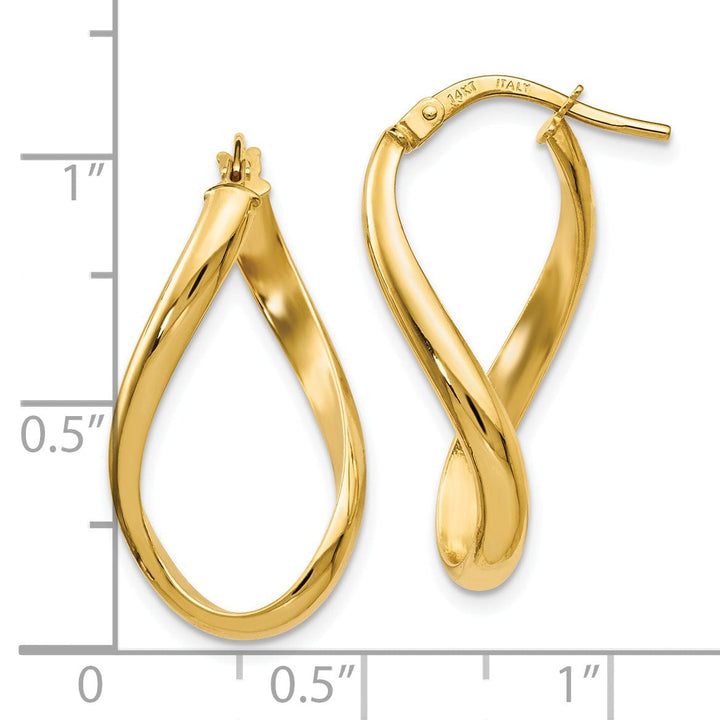 14k Yellow Gold Oval Twisted Hoop Design Earrings