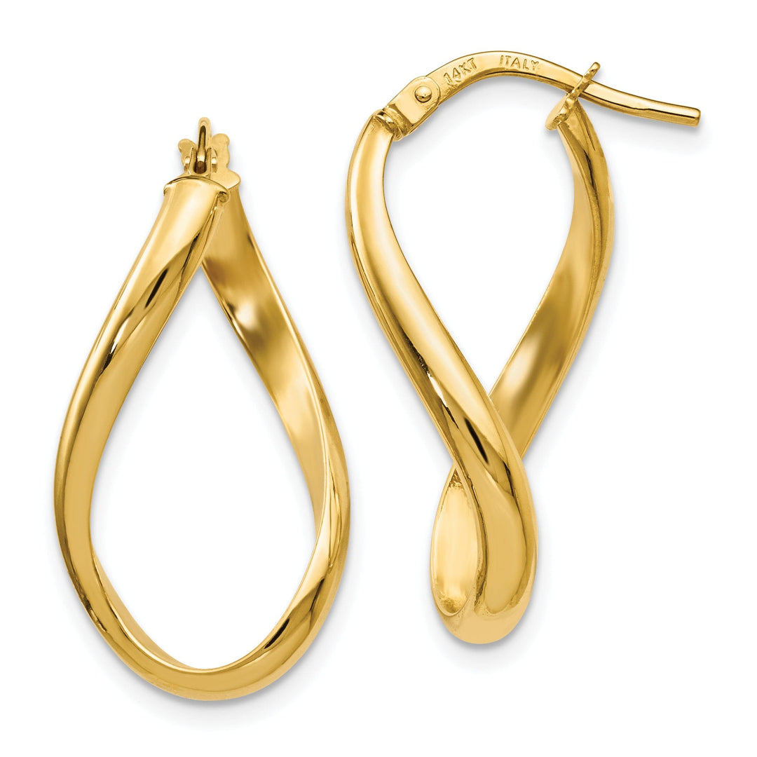 14k Yellow Gold Oval Twisted Hoop Design Earrings