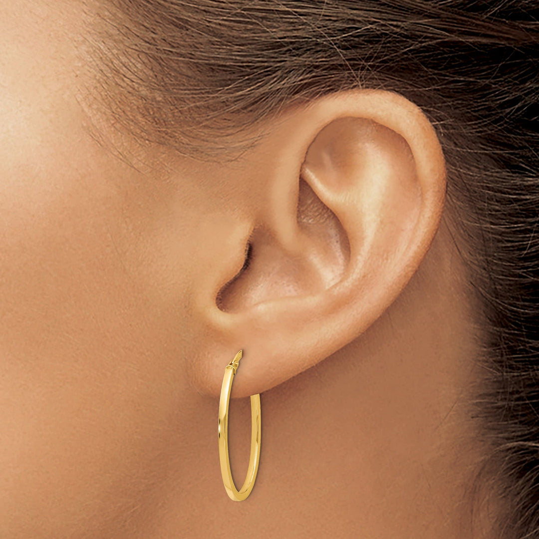 14k Yellow Gold Oval Hinged Hoop Earrings