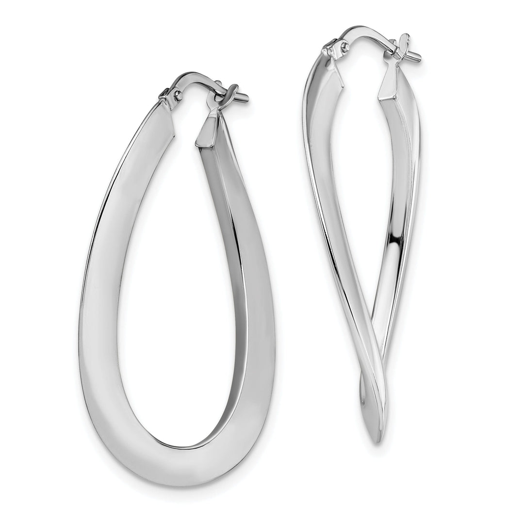 14k White Gold Twisted Oval Hoop Earrings