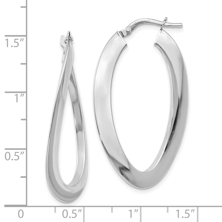 14k White Gold Twisted Oval Hoop Earrings