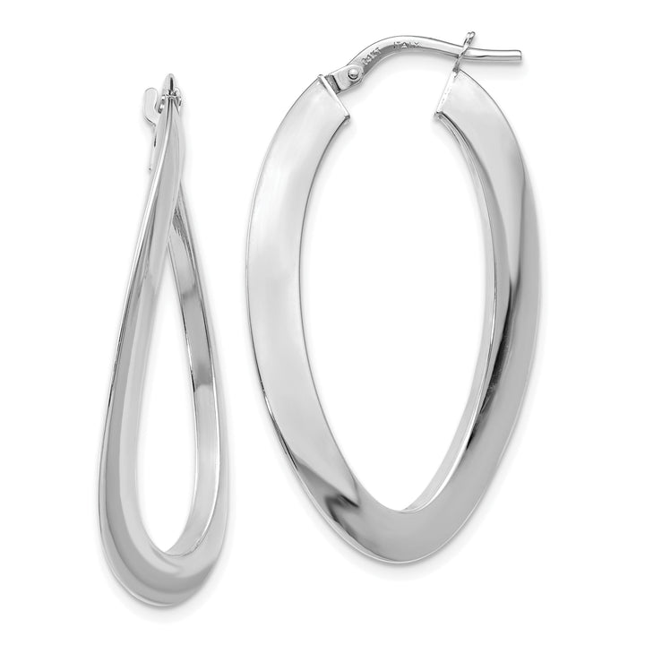 14k White Gold Twisted Oval Hoop Earrings