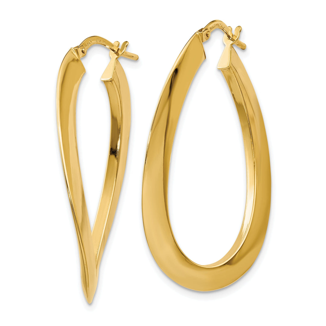 14k Yellow Gold Twisted Oval Hoop Earrings