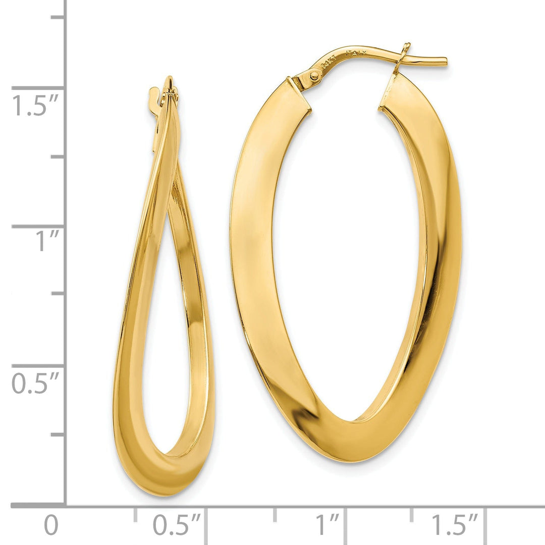 14k Yellow Gold Twisted Oval Hoop Earrings