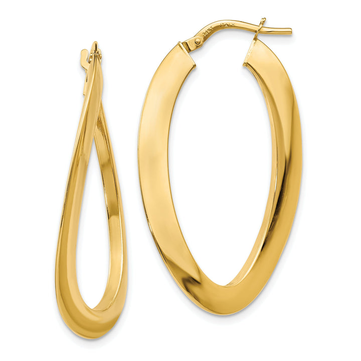 14k Yellow Gold Twisted Oval Hoop Earrings