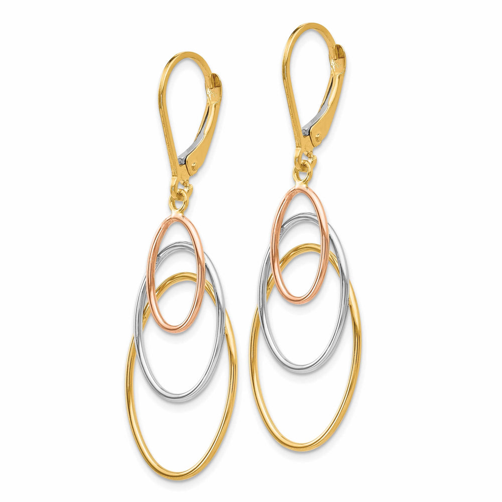 14k Tri color Dangle Leverback Earrings