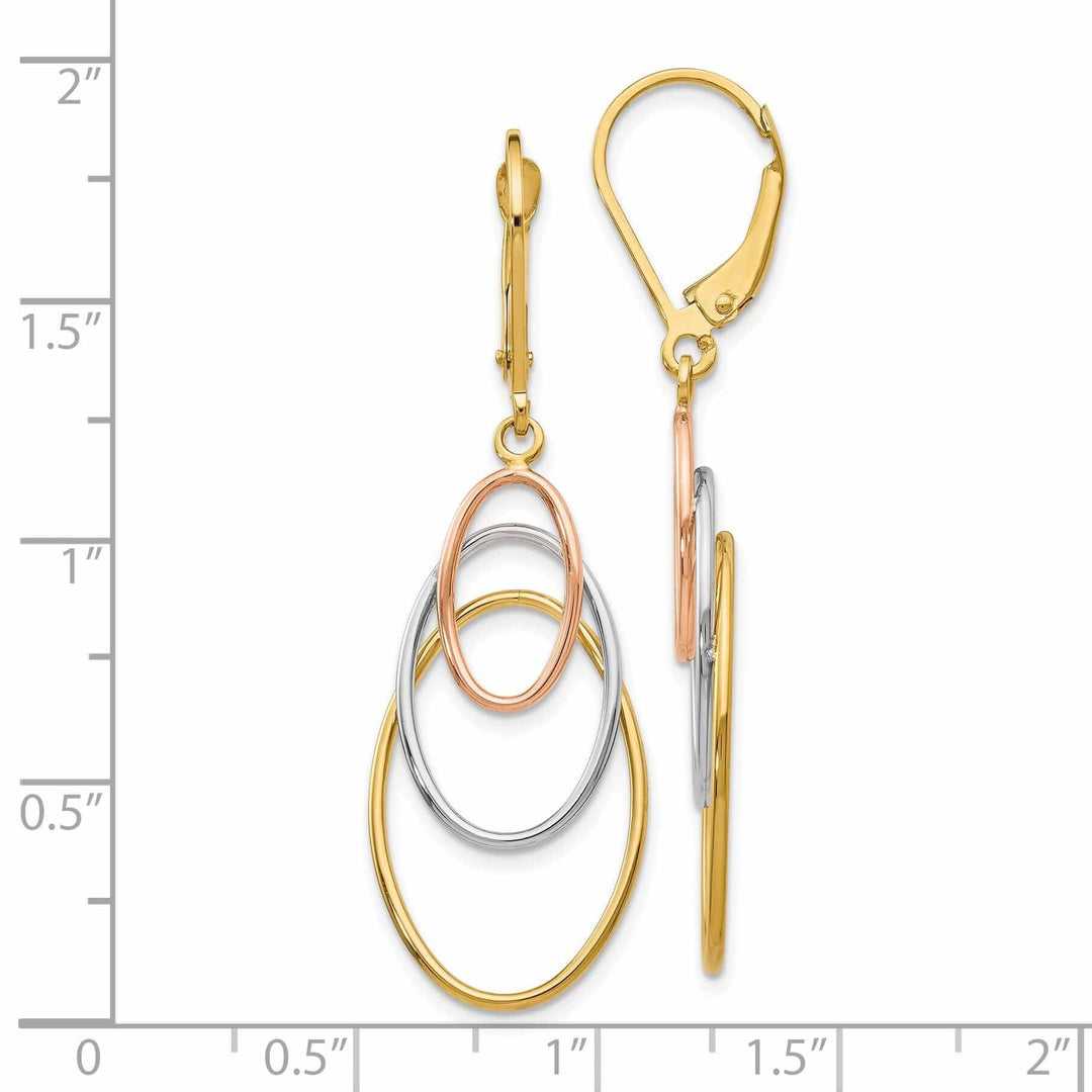 14k Tri color Dangle Leverback Earrings