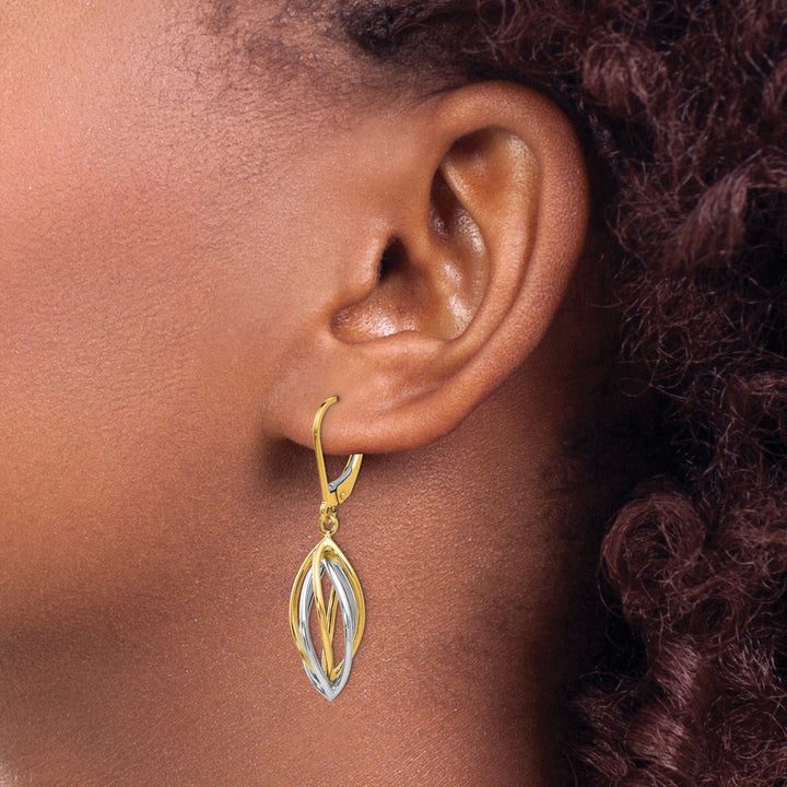 14k Two tone Leverback Earrings