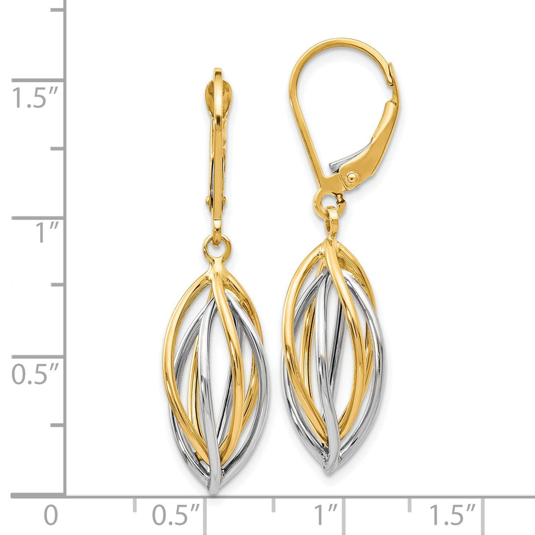 14k Two tone Leverback Earrings