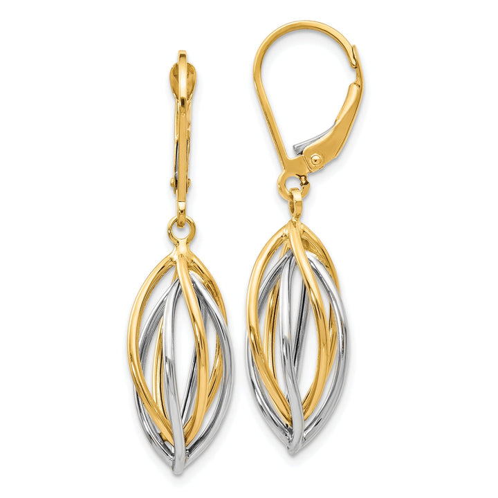 14k Two tone Leverback Earrings