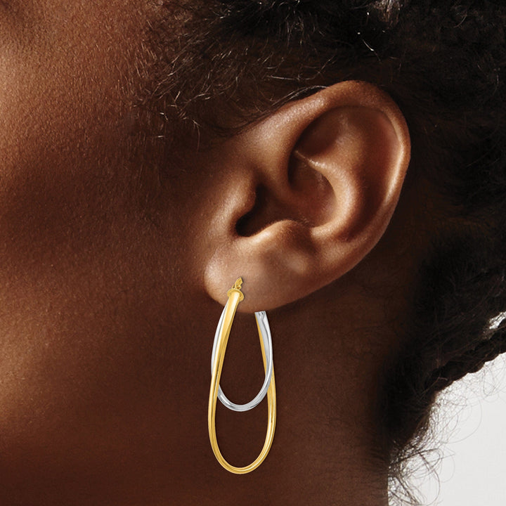 14k Two tone Polished Hoop Earrings