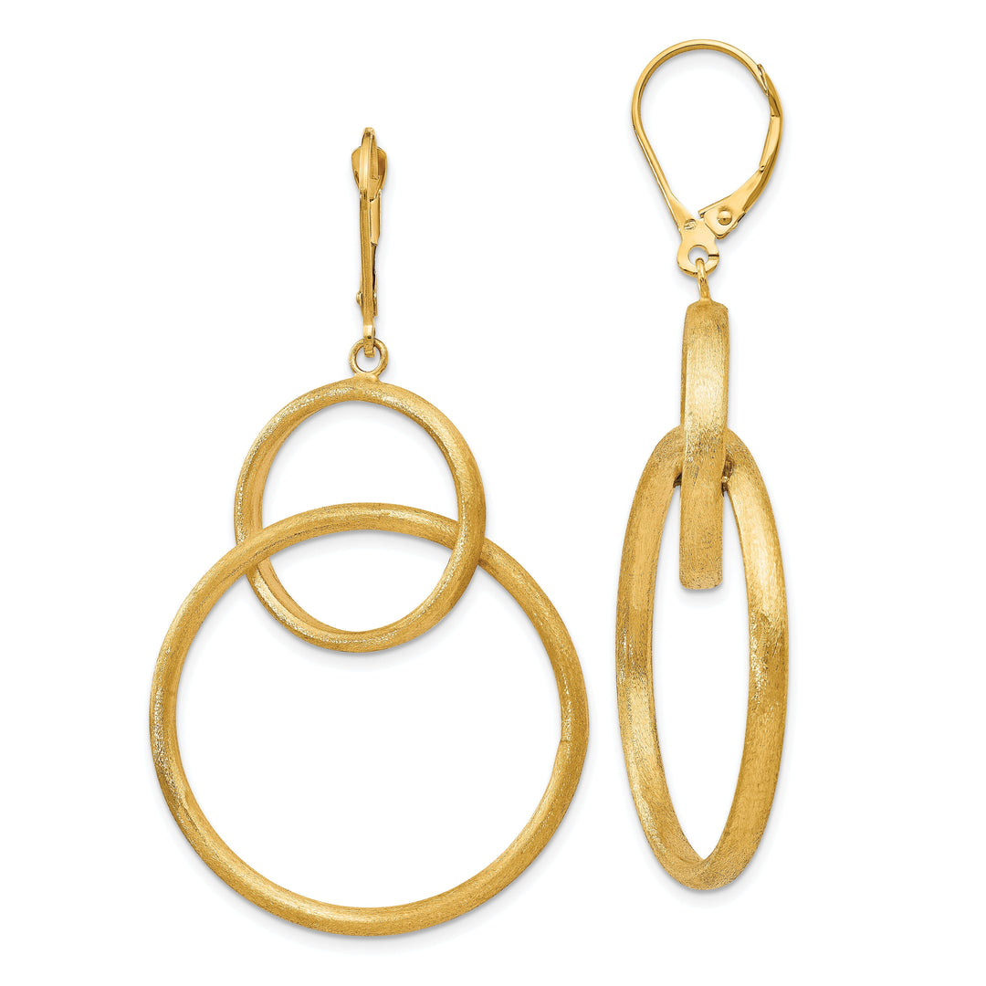 14k Yellow Gold Round Leverback Dangle Earrings