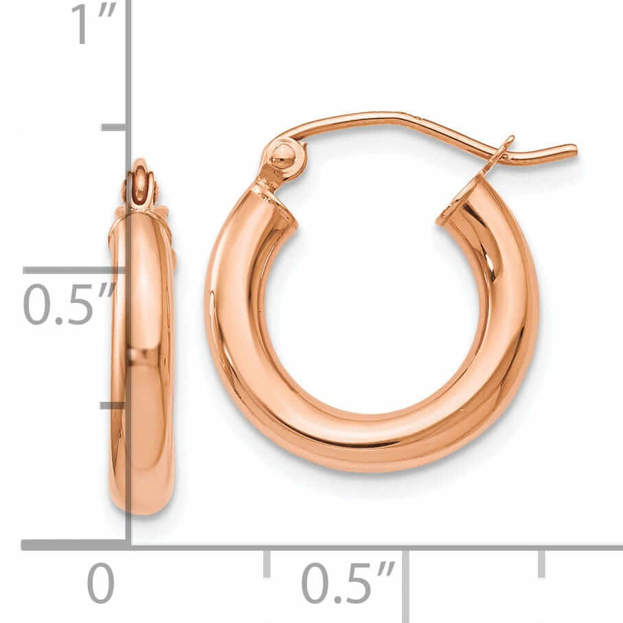 14k Rose Gold 3mm Hoop Earrings