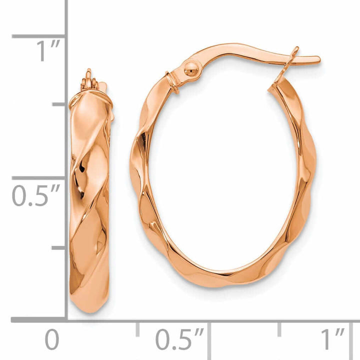 14k Rose Gold Twisted Oval Hoop Earrings