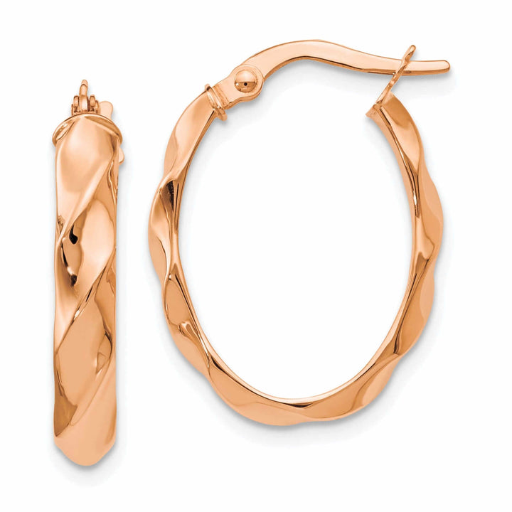 14k Rose Gold Twisted Oval Hoop Earrings
