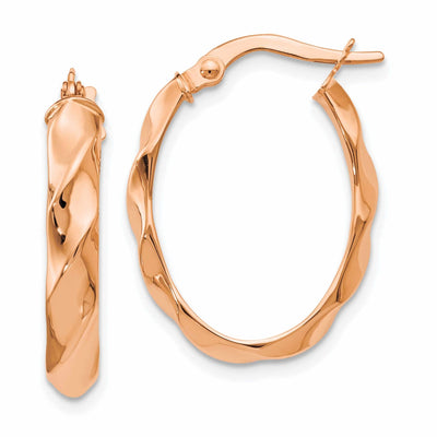 14k Rose Gold Twisted Oval Hoop Earrings at $ 176.17 only from Jewelryshopping.com