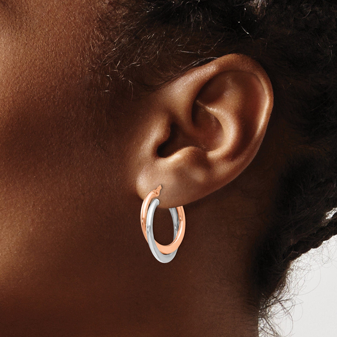 14k Two Tone Gold Hinged Double Hoop Earrings