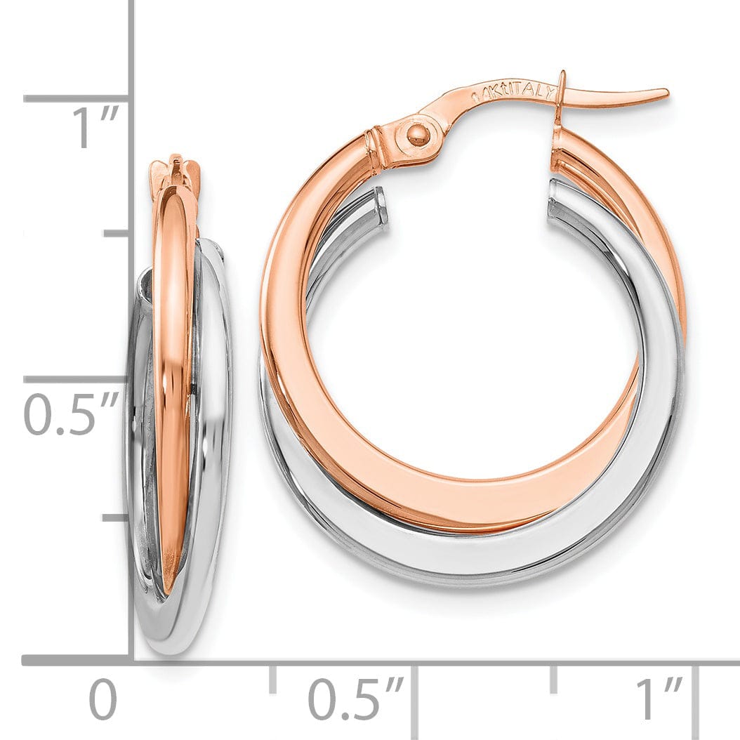 14k Two Tone Gold Hinged Double Hoop Earrings