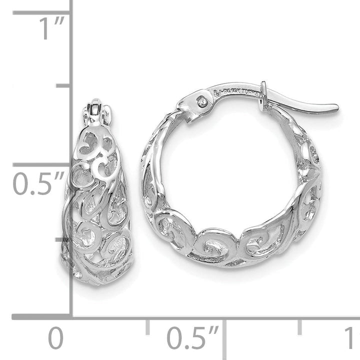 14k White Gold Polished Finish Fancy Hoop Earrings