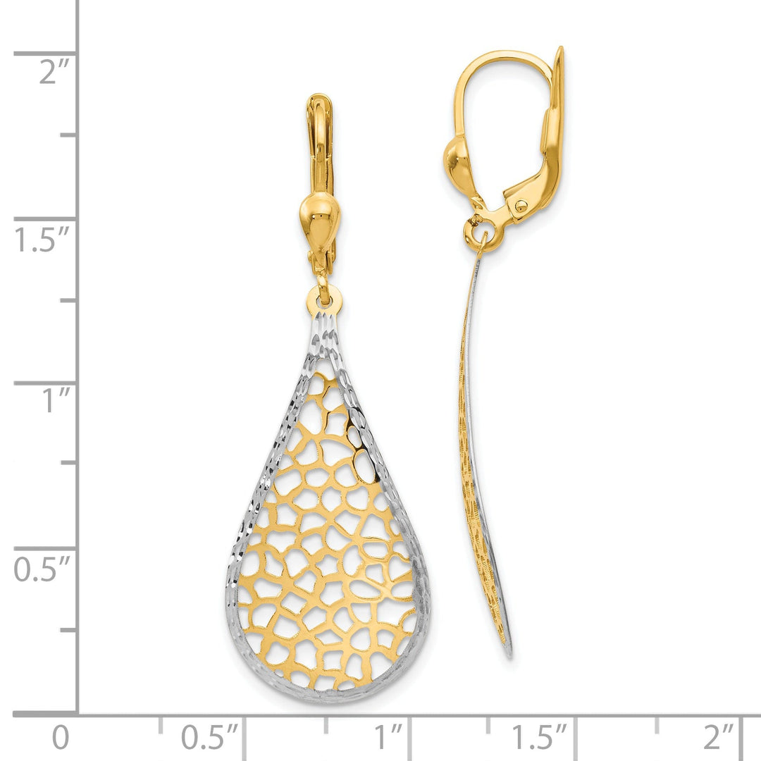 14k Two Tone Gold Diamond Cut Leverback Earrings