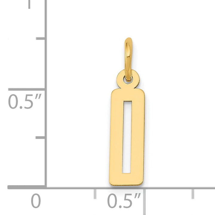 14K Yellow Gold Polished Finish Small Size Elongated Shape Number 0 Charm Pendant