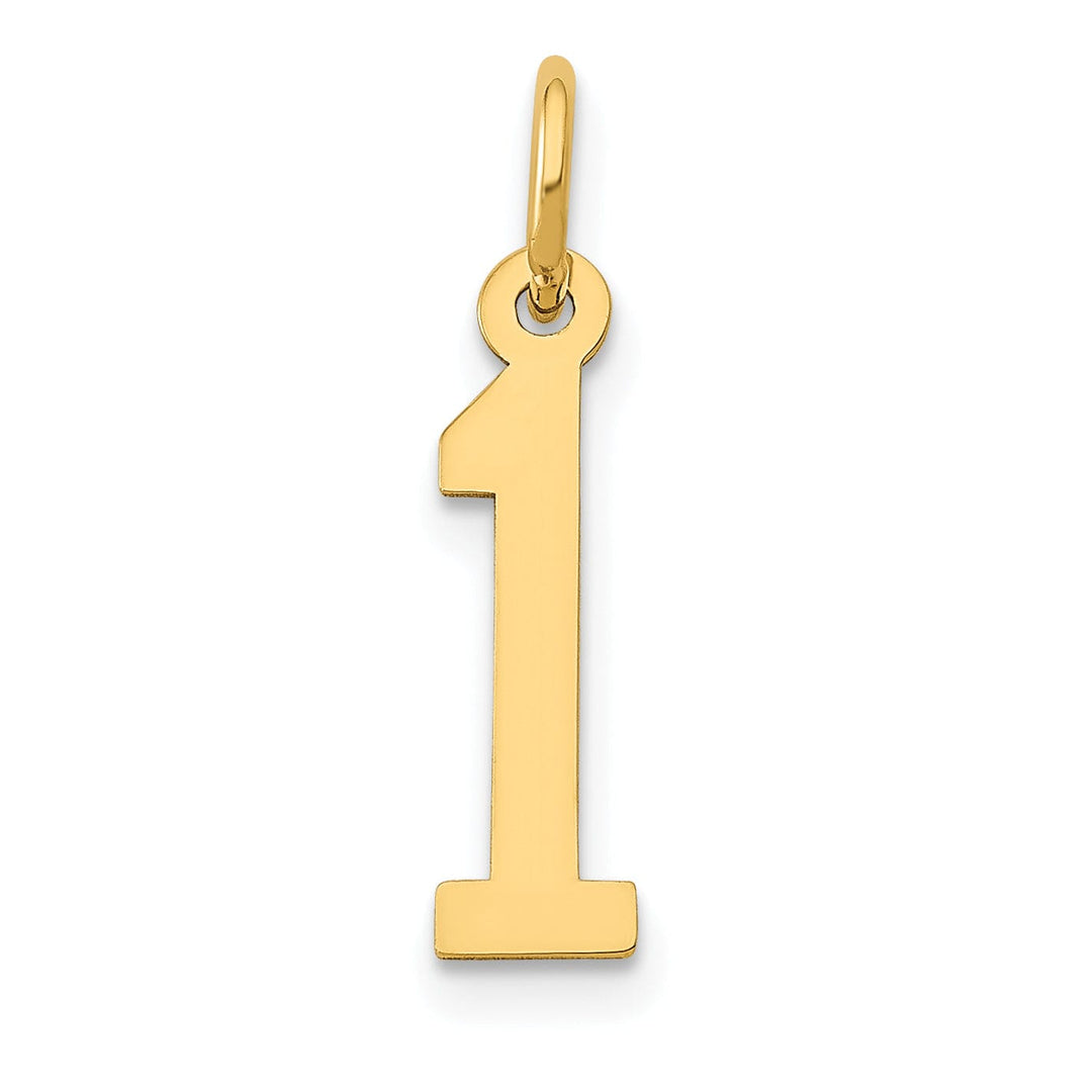 14K Yellow Gold Polished Finish Small Size Elongated Shape Number 1 Charm Pendant