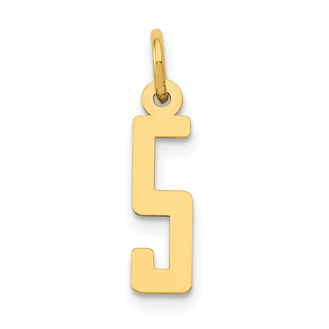 14K Yellow Gold Polished Finish Small Size Elongated Shape Number 5 Charm Pendant