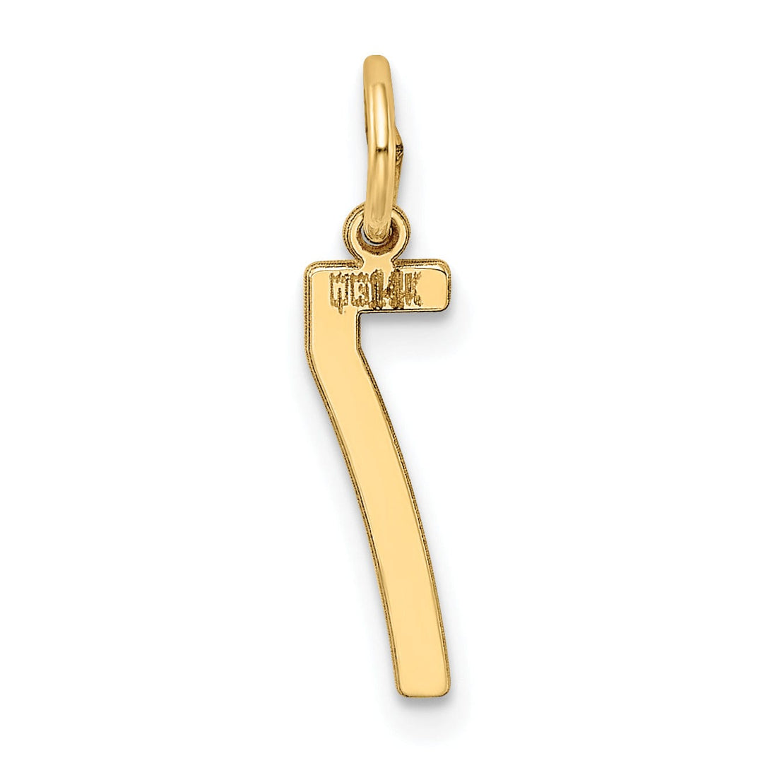 14K Yellow Gold Polished Finish Small Size Elongated Shape Number 7 Charm Pendant