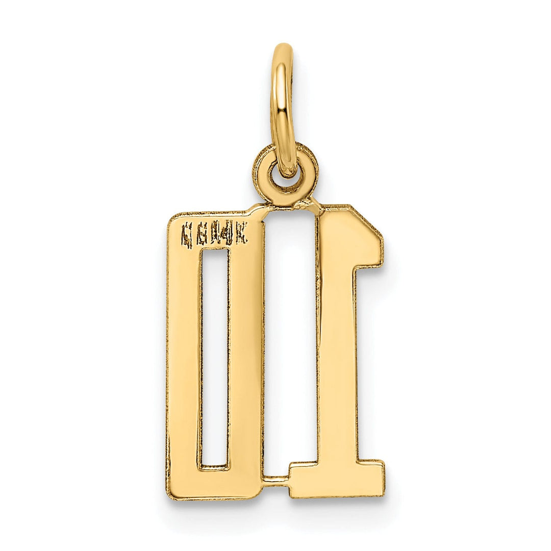 14K Yellow Gold Polished Finish Small Size Elongated Shape Number 10 Charm Pendant