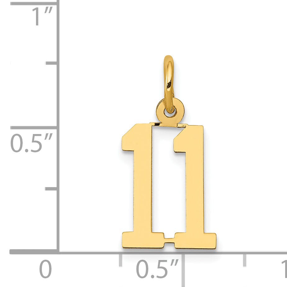 14K Yellow Gold Polished Finish Small Size Elongated Shape Number 11 Charm Pendant