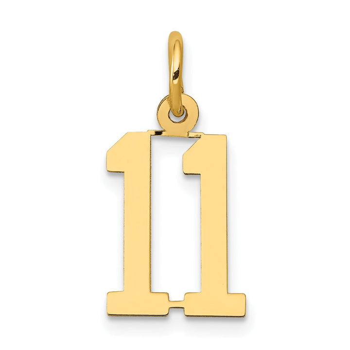 14K Yellow Gold Polished Finish Small Size Elongated Shape Number 11 Charm Pendant